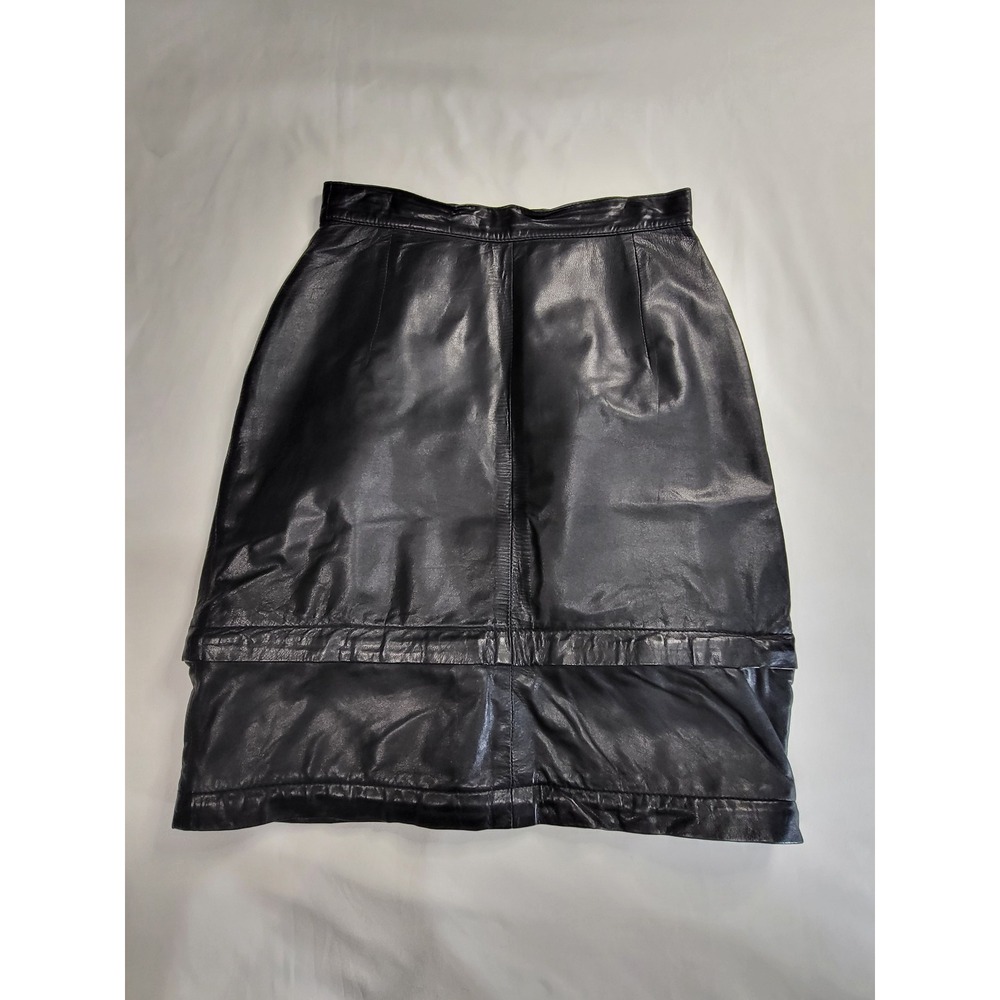Club Pelle Canada Black Genuine Leather Midi Skirt High Waist Zipper Detail Sz 4